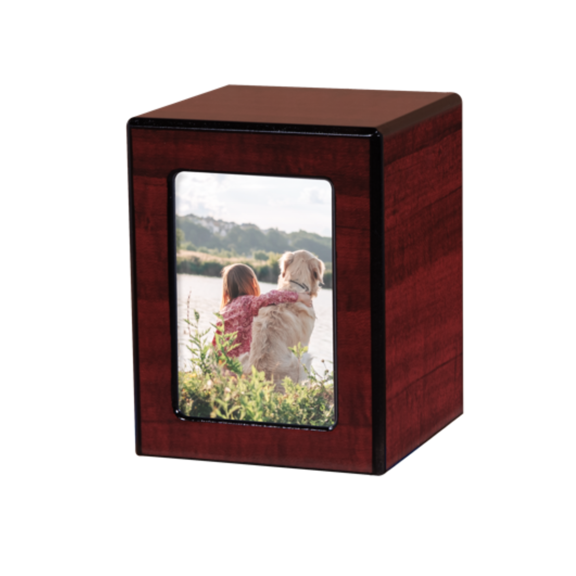 Wooden pet urn with photo frame
